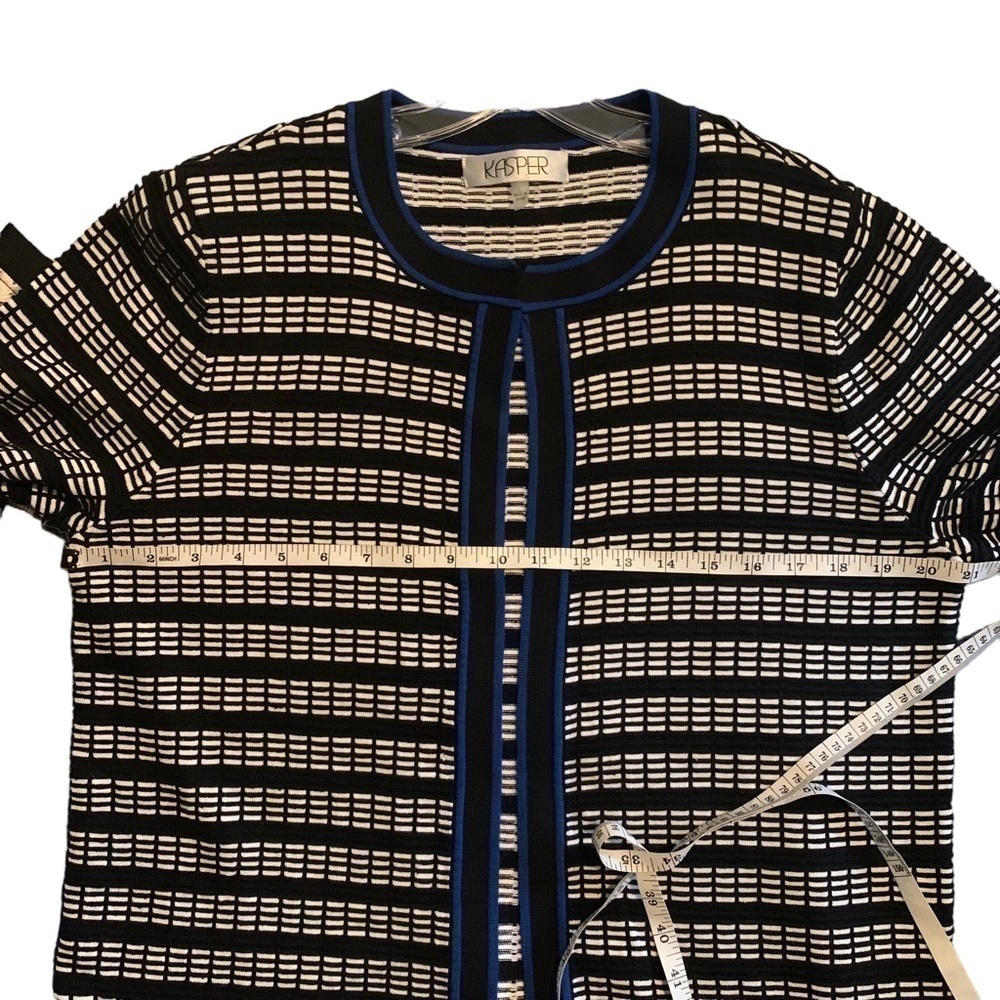 KASPER Black & White Sweater with Cobalt Blue Trim - Picture 7 of 8